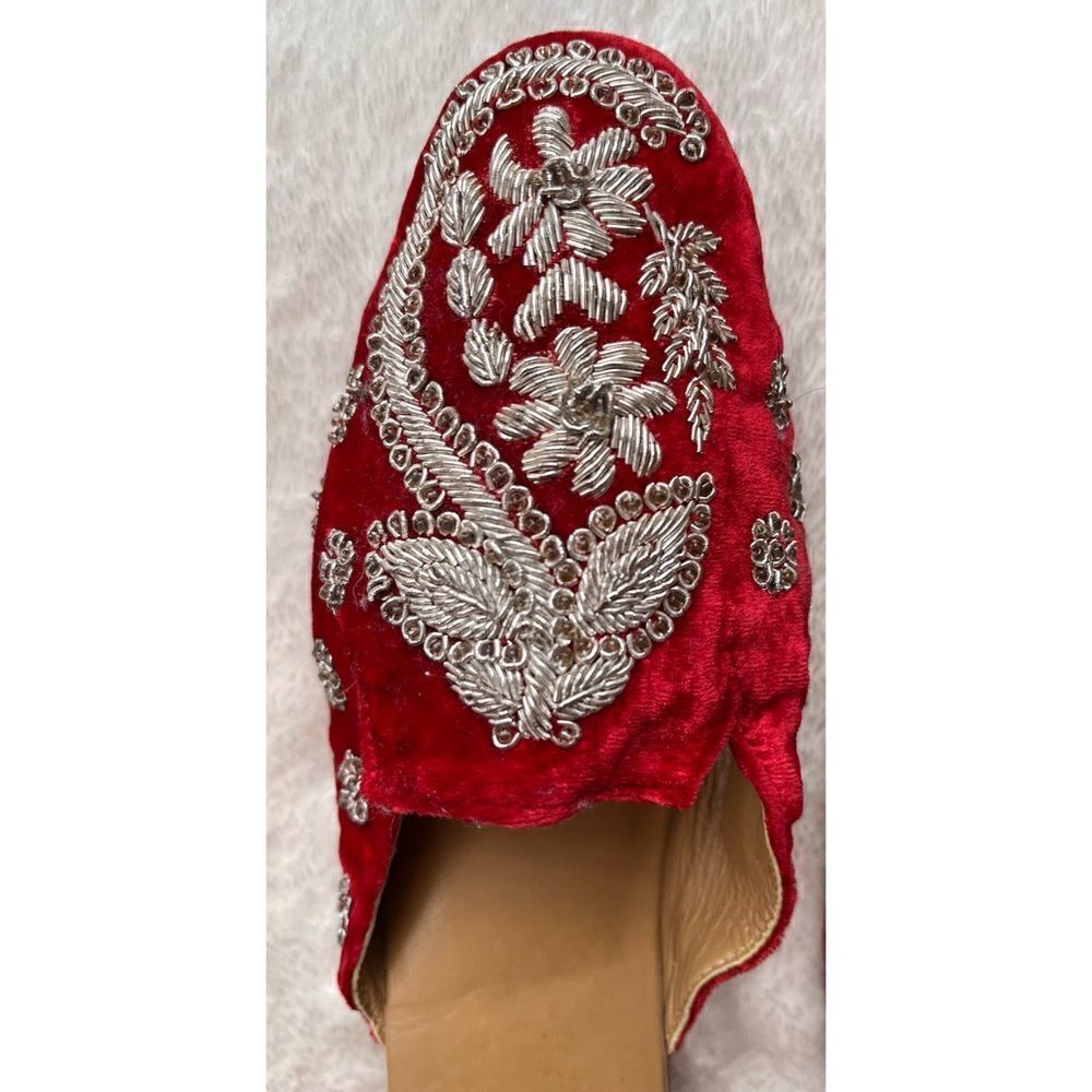 SAACHI Red Velvet Silver Embroidered Custom Made Handmade Mule Slides - Picture 4 of 15